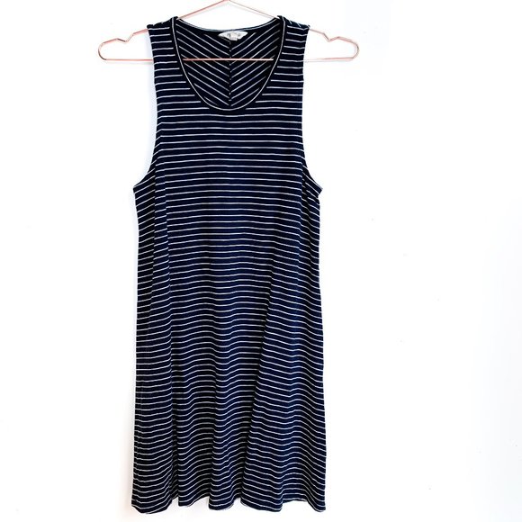 madewell sleeveless dress navy blue + white stripe - Picture 2 of 6